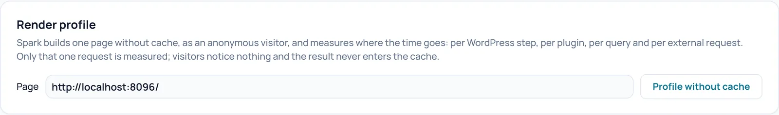Render profile card with the Page field and the Profile without cache button