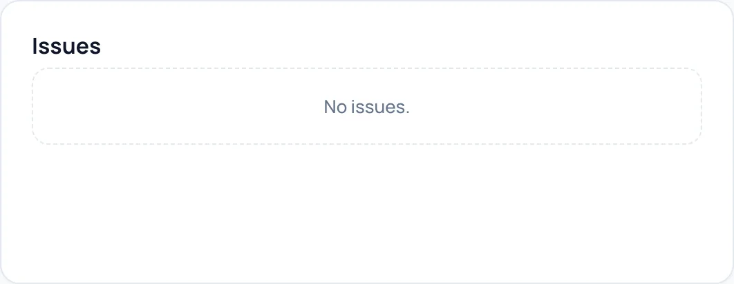 The Issues card reading No issues