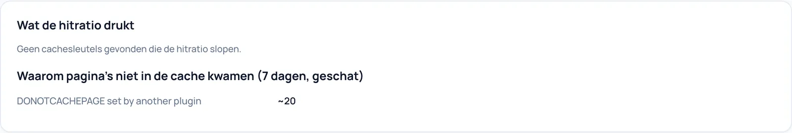 Kaart Wat de hitratio drukt met de lijst redenen waarom pagina's niet in de cache kwamen