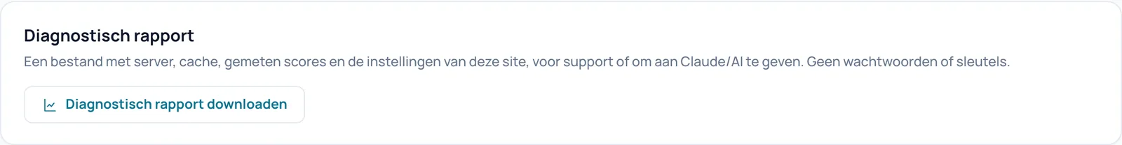 Kaart Diagnostisch rapport met de knop Diagnostisch rapport downloaden