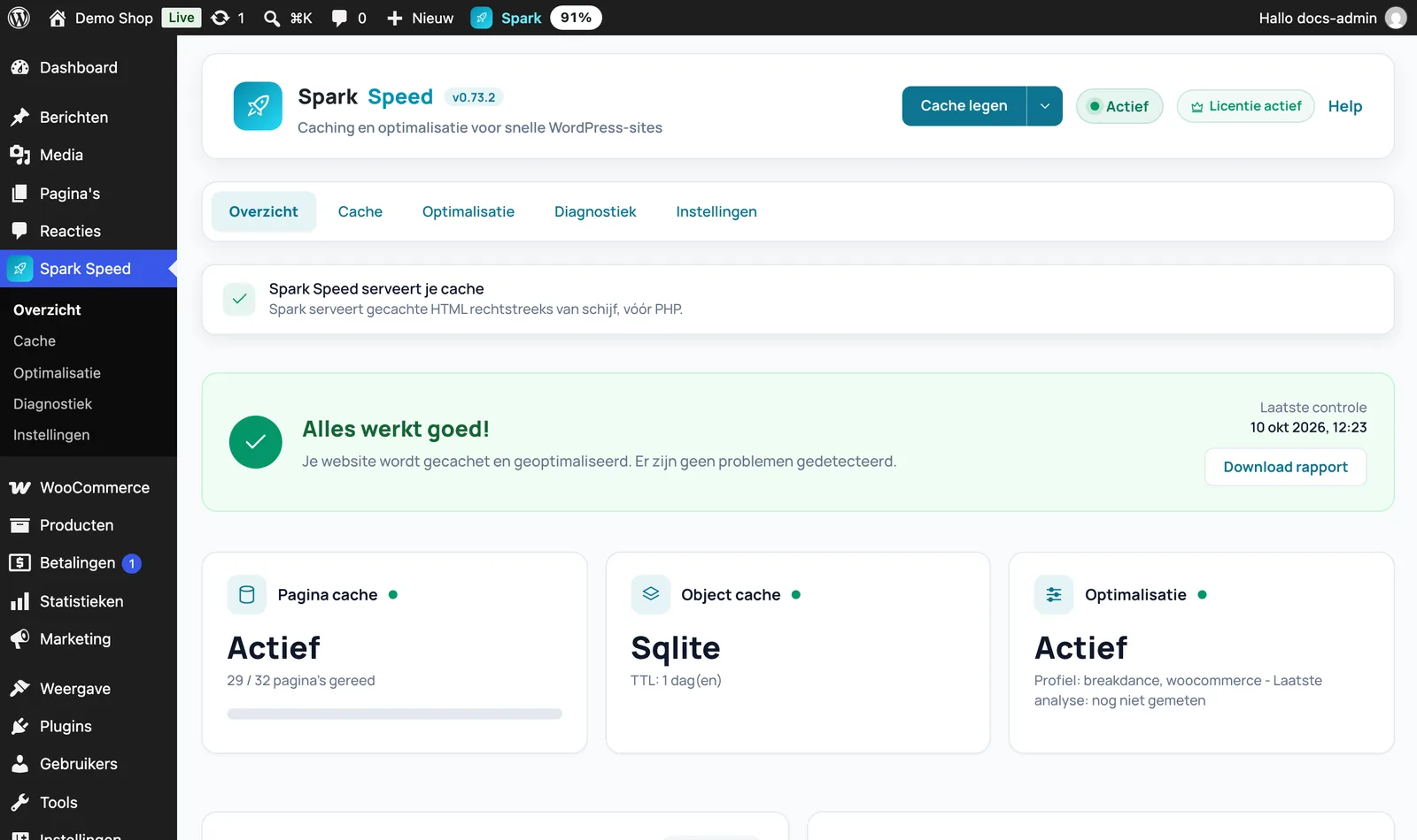 Het Overzicht na de ronde met Alles werkt goed