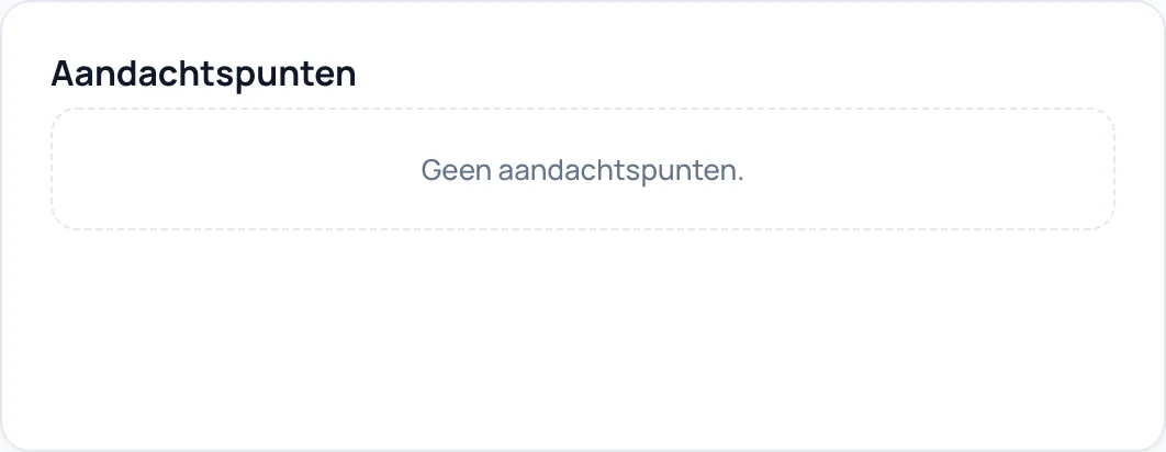De kaart Aandachtspunten met de tekst Geen aandachtspunten