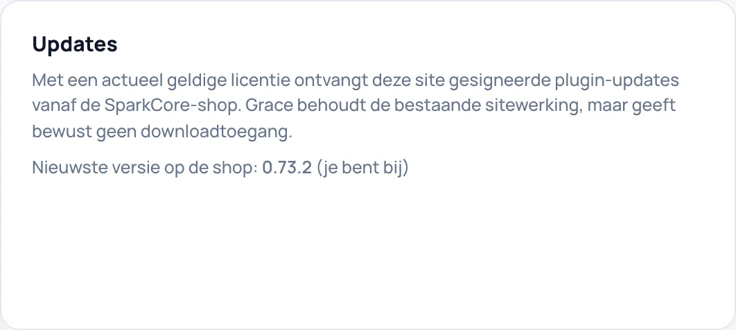 De kaart Updates met de nieuwste versie in de shop: 0.73.2, je bent bij
