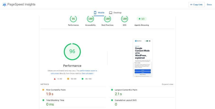 PageSpeed Insights result Knowledge article mobile on sparkcore.io with Spark Speed 0.73.2