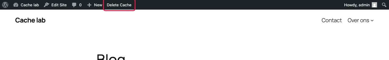 Admin bar with the WP Super Cache Delete Cache button highlighted